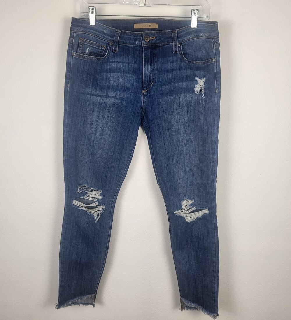 Joe's Jeans Distressed Mid Rise Straight Leg Frayed Ankle Stretch Denim Jeans 31